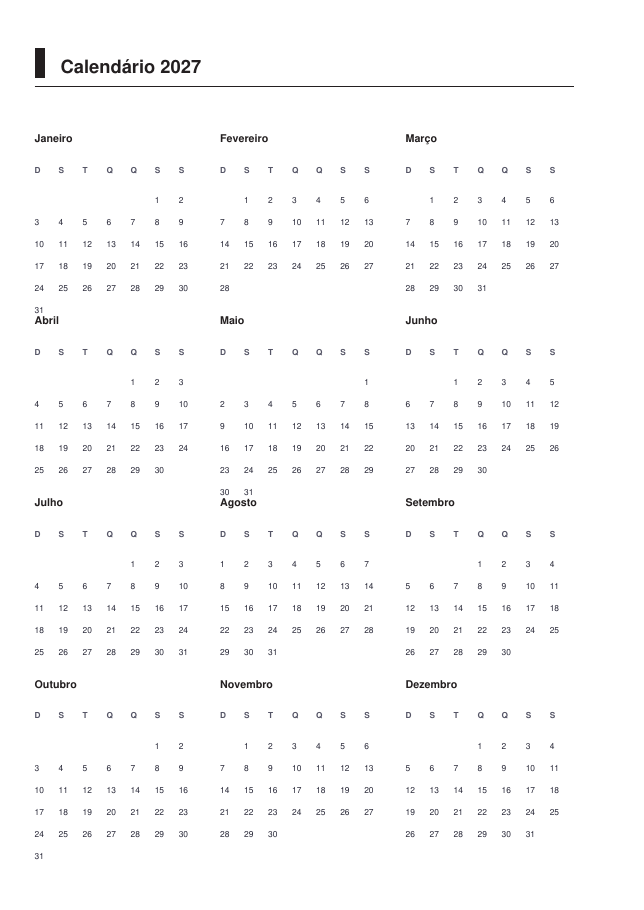 Calendário do modelo Profissões