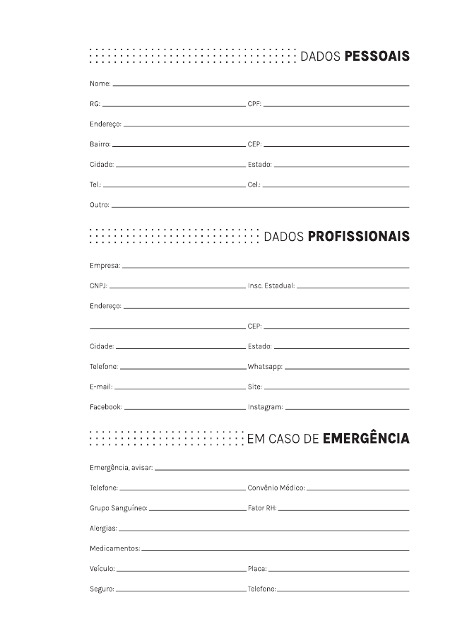 Dados Pessoais do modelo Elegante