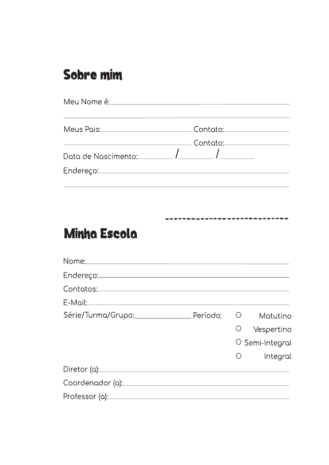 Dados Pessoais do modelo Pré-escolar